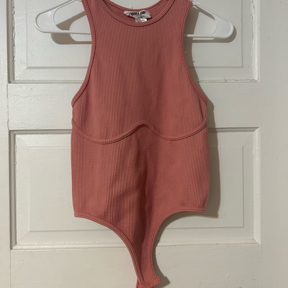 Double Zero Ribbed Bodysuit in Pink